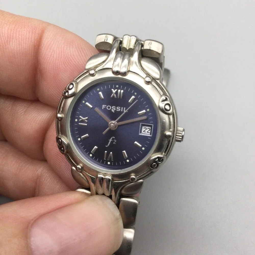 Vintage Fossil ES8070 Womens Watch 25mm Blue Dial Date New Battery 6.25